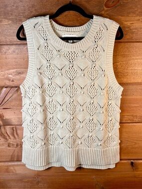 Lucky Brand Cream Openwork Crochet Knit Sleeveless Top Size Medium 💕🖤